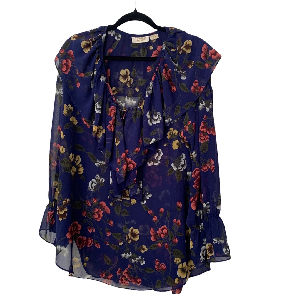 Victoria Secret CottageCore Sheer Long Sleeve Flowy Top Ruffle